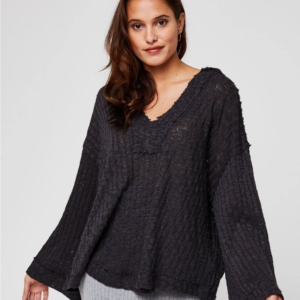 Free People Women's Baja Babe Hacci Knit Hooded Sweater Medium Vneck